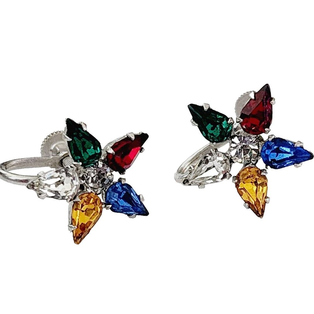 Kramer Star Earrings Screw Back RARE Australian Crystal Antique Multicolor